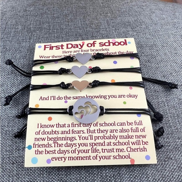 Back to School Mommy and Me Bracelet Matching Heart Wish Bracelet Set - Picture 1 of 3